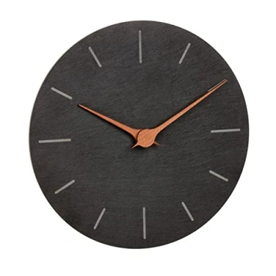 Image de TFA Dostmann Horloge Murale Moderne en Ardoise 60.3068.10 sans Bruit de tic tac avec Aiguilles Bois Noyer à Quartz 25 cm À Suspendre Noir