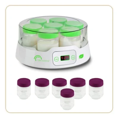 Image de LITTLE BALANCE 8487 Yaourtière 7 Digital, + 13 Pots en Verre 190ml pour des yaourts faits maison, Timer jusqu&#039;à 14h, Arrêt automatique, Blanc