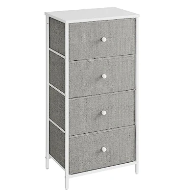 Image de SONGMICS Commode, Meuble de Rangement pour Chambre, Colonne en Tissu avec 4 Tiroirs, Cadre Métal, Gris Clair et Blanc LTS314L10