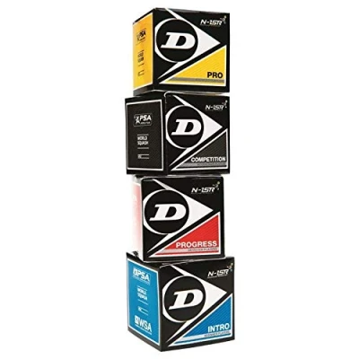 Image de Dunlop Lot de 4 balles squash mélangées Bleu jaune rouge