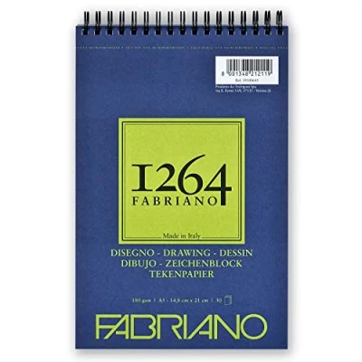 Image de Honsell 19100645 Fabriano Disegno Bloc à dessin spirale 1264 180 g/m² Format A5 30 feuilles de papier blanc naturel satiné grain moyen sans acide pour toutes les techniques sec