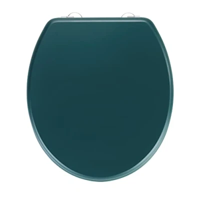 Image de WENKO Siège WC Prima vert foncé à finition mate, style rétro, abattant et butoir mural &amp; fixation en acier inoxydable, compatible avec réservoir, lunette pour toilettes MDF, 37 x 41 cm
