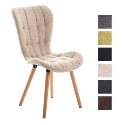 Image de Chaise de Salle à Manger ELDA en Tissu avec Coutures Décoratives Rembourrée Composée d&#039;un Dossier Haut et Support Bois Style Scandinave pour Une Cuisine ou d&#039;Attente, Couleur:crème