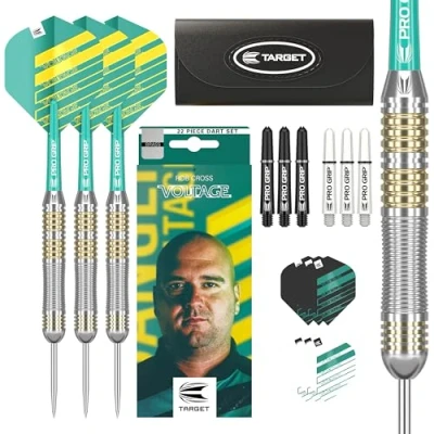 Image de Target Darts Rob Cross 22G Brass Steel Tip Set Jeu de fléchettes Voltage, Player Edition, kit Complet à Pointe en Acier, étui Rangement Inclus.