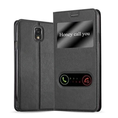 Image de cadorabo Coque pour Samsung Galaxy Note 3 en Noir COMÈTE Housse Protection avec Stand Horizontal et Deux Fenêtres Portefeuille Etui Poche Folio Case Cover
