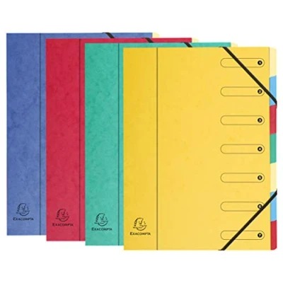 Image de Exacompta Réf. 5207E 1 trieur HARMONIKA avec élastiques et fenêtres imprimées couverture en carte lustrée dos extensible 7 compartiments pour A4 dim 24,5 x 32 cm couleurs aléatoires