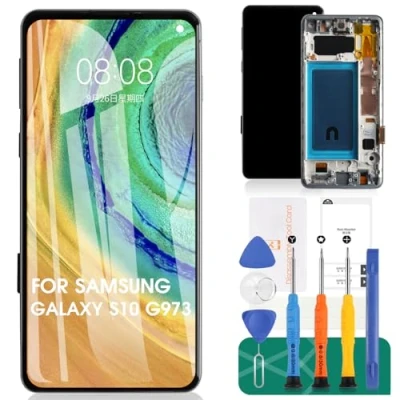 Image de Écran LCD TFT de rechange pour Samsung Galaxy S10 SM G973F, G973U, G973W, G9730, G973N avec cadre (noir, sans empreintes digitales)