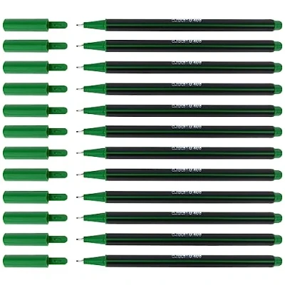 Image de D.RECT Lot de 12 feutres à Pointe fine D408 Pour usage quotidien; écriture et fournitures scolaires Qualité supérieure d&#039;environ 0,4 mm Vert