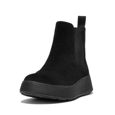 Image de Fitflop Femme Bottines Chelsea Plates en Daim F Mode, Tout Noir, 40 EU