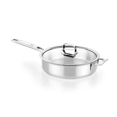 Image de BRA Signature Cuisinière avec couvercle 28 cm, sans adhésif, acier inoxydable 18/10, Full induction, compatible toutes sources de chaleur, y compris manche et poignées en