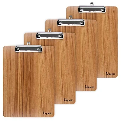 Image de Uquelic Lot de 4 porte bloc notes A4 élégants en grain bois Coins arrondis Avec clip robuste et trou suspension