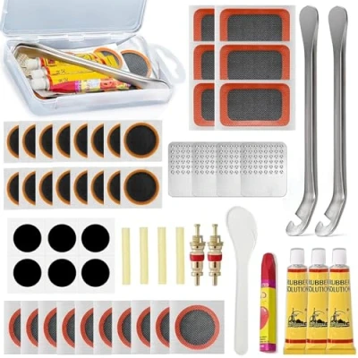 Image de AONAT 56pcs Kit Réparation Pneus Vélo,Trousse Outils de Vélo,Kit crevaison Auto adhésif,Multifonction Vélo Outil,avec Vulcanisation Rustine,pour Vélos Route