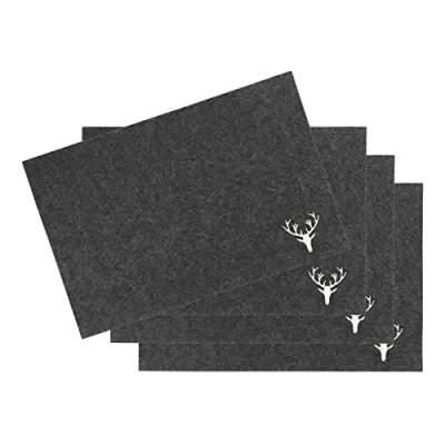 Image de Nordstern Lot de 4 sets table en feutre « cerf » Gris foncé 45 x 30 cm