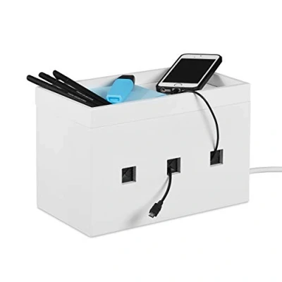 Image de Relaxdays 10024670 Boîte bambou, multiple, compact, universel, pratique, organisation câbles HxLxP 16,5x25,5x14cm, blanc, One size