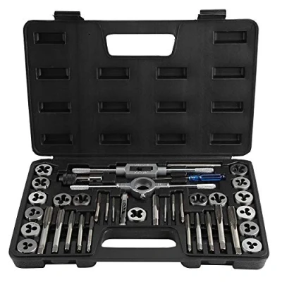 Image de Coffret tarauds et Filières Assortiment jeu de Filetage Filieres M3 M12, Clé à Taraud Droit T, Jauge Filetage, 17 x Robinets Matrices
