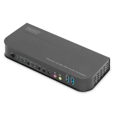 Image de DIGITUS Commutateur KVM HDMI 2 ports, affichage unique PC, 1 moniteur souris, clavier et audio pour ordinateurs UHD 4K 60Hz (4096 x 2160p) hubs USB 3.0 Noir