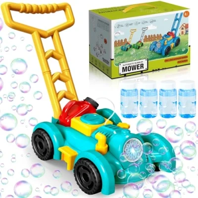 Image de JEDWKFA Tondeuse à Bulles Enfant, Machine Automatique, Poussée Bulle pour Jeux Exterieur Mariage Soirées, Extérieur Enfant a 3 5 Ans