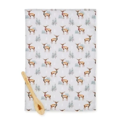 Image de Cooksmart Ensemble Torchon et cuillère de Noël au design britannique Serviettes pour la saison des fêtes avec tous les types cuisines Cerf