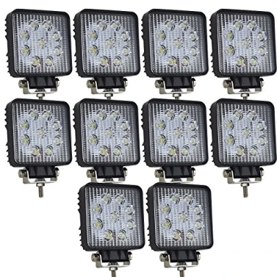 Image de AUXTINGS 10 Pieces 10cm 27W Flood Square Barre Lumineuse LED Lampe de Travail Bar Off Road camions SUV Conduite Feux Brouillard 12V 24V