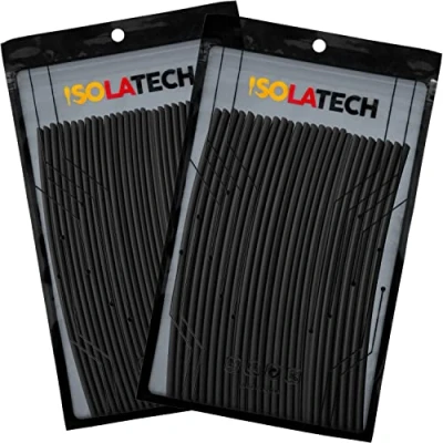 Image de ISOLATECH Gaine thermorétractable 2:1 set sans colle noir Ø1mm 6,0 mètres en 30pcs x 20cm et Ø2mm 5,0 25pcs pour voiture Câble Isolation résistant aux UV Réparer marquage