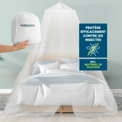 Image de Hoberg Moustiquaire pour lit Simple &amp; Double idéal Les Voyages Baldaquin avec Chevilles, Crochets adhésifs Sac à Mailles Fines intérieur extérieur [Blanc]