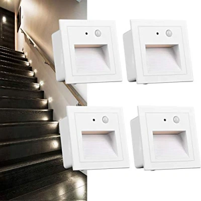 Image de Arotelicht Lot de 4 Applique Encastré Extérieur Carré LED avec Détecteur Mouvement Éclairage d&#039;Escalier Aluminium 230 V 3 W, Blanc Chaud