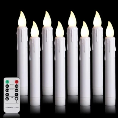 Image de FREEPOWER 8 Bougies LED Longue Blanche avec Télécommande Minuterie Flamme Vacillante, Blanc Chaud, Intensité Variable, Fonctionne sur Piles, Maison Noël Décoration