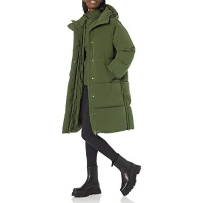 Image de Amazon Essentials Doudoune Longue Surdimensionnée À Capuche (Disponible en Grande Taille) Femme, Vert Olive Foncé, XL