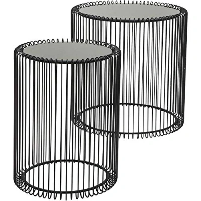 Image de Kare Design Tables d&#039;Appoint Wire, Noir, Rond, Acier, Verre, Diamètre 39 / 27 cm,Table Basse Salon Lot de 2, Table Salon, Meuble, Deco Intérieur, Decoration Chambre, Maison
