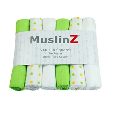 Image de MuslinzLot de 6 langes en mousseline carrés unisexes Motif assortis Vert