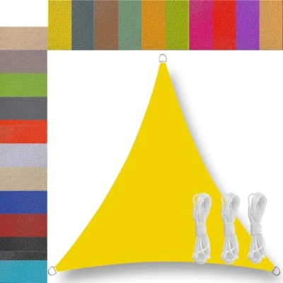 Image de Ufamiluk voiles d&#039;ombrage 4x4x4m Imperméable en 185g/㎡ Polyester Anti 95% UV Voile Potager pour terrasse Patio Jardin Balcon extérieur Jaune Fluorescent Triangulaire Triangle