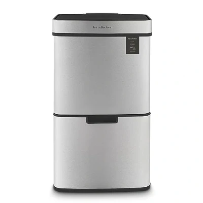 Image de Les Collectors Poubelle de tri à capteur Inox brossé N1010, Capacité 64L, 3 Compartiments (42+11+11L), Ouverture Supérieure Automatique, Système Détection Infrarouge, Fermeture Silencieuse, Design