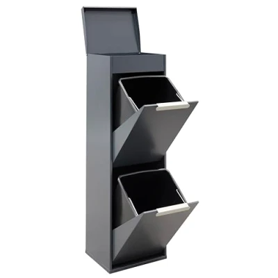 Image de ARREGUI Ecoclas Plus CR224 E Poubelle de Recyclage Cuisine 2 Bacs 2x 17L (34 L) Tri Sélectif Rangements et Plateau multifonction Meuble Seaux Sac anthracite