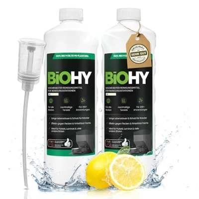 Image de BiOHY Produit de nettoyage pour robot aspirateur (2 x 1l Bouteille) + Distributeur Spécialement conçu les stations Prolonge la durée vie station d&#039;aspiration