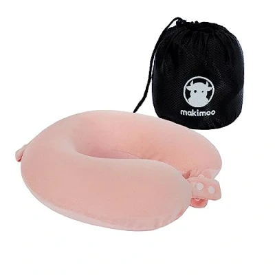 Image de Makimoo Oreiller de Voyage en Mousse à mémoire Forme, Coussin Cervical, Confortable et léger, idéal pour Dormir dans l’Avion, la Voiture, Le Train, Bus Maison (Rose)