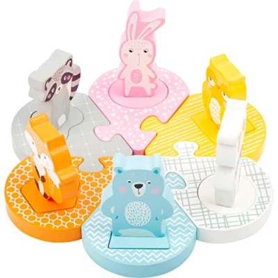 Image de Small Foot 11472 Pastel Insert Puzzle, Motor Activity, with 6 Removable Animal Figurines, for Ages 2+ Years Jouets, Multicolore, Petit