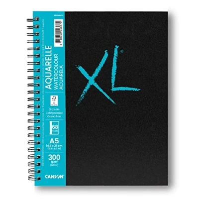 Image de CANSON XL Art Book Carnet spiralé 68 pages Papier aquarelle Grain fin 14,8 x 21 cm 300g/m² Blanc