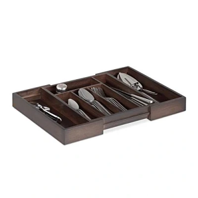 Image de Relaxdays 10023239 Boîte à Couverts Tiroir, Extensible, Largeur Variable, 5 7 Casiers, Organiseur Bambou, HLP 5x48x33,5cm, Marron, Brun foncé
