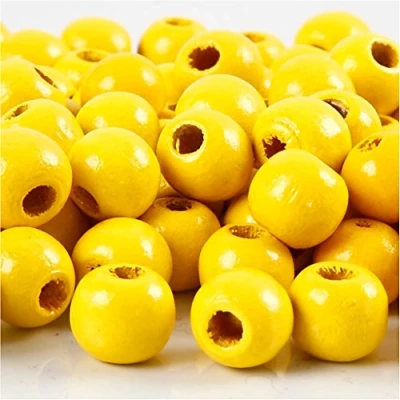 Image de Perles en bois, d: 10 mm, jaune, 20gr, env. 70 pièce