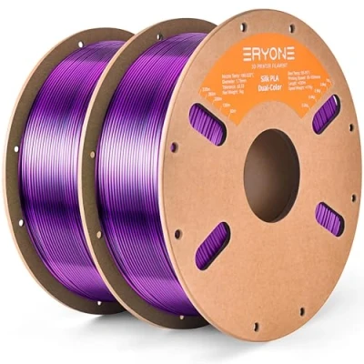 Image de ERYONE Silk Bicolore Filament PLA 2 kg Imprimante 3D 1,75 mm +/ 0,03 Soie Coextrusion Brillant Lot de Bobine Carton 1 (2,2 LB) Noir et Violet