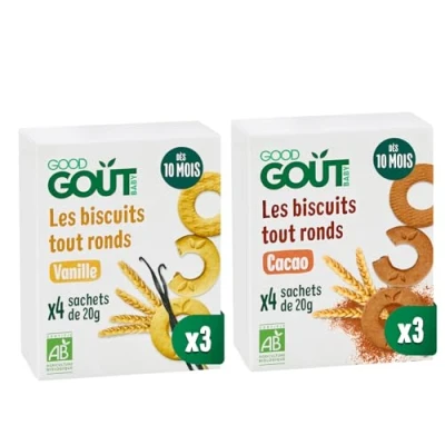 Image de GOOD GOÛT Biscuits Tout Ronds Vanille Et Cacao Bébé Dès 10 Mois Bio Sans Huile de Palme 4 sachets Lot 6