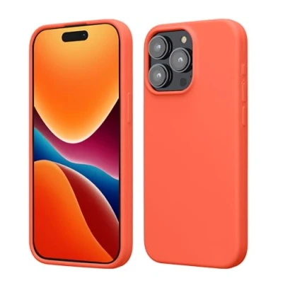 Image de kwmobile Coque pour iPhone 15 Pro Max Housse de téléphone Fine en Silicone avec Surface Douce et Anti Choc Corail Vif
