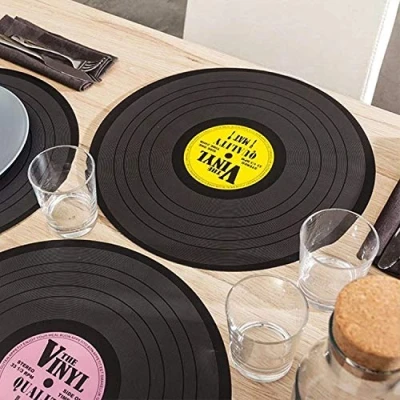 Image de Out of the Blue Set de table disque vinyle, Polypropylène, Multicolore (Assorti) Lot 4