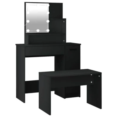 Image de vidaXL Ensemble de Coiffeuse avec LED Noir Bois d&#039;ingénierie