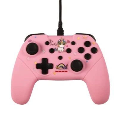 Image de Konix Unik Manette filaire pour Nintendo Switch, Switch OLED et PC Câble 3 m Motif Be Funky, licorne Rose
