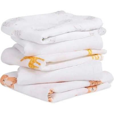 Image de aden + anais™ essentials Musy Langes pour Bébé, Ensemble de en Mousseline 100% Coton, Multi usages, Adapté les Nouveau nés, Lot 5, 60x60cm, Garçon, Fille, Imprimé safari babes