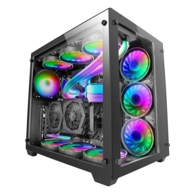 Image de Mars Gaming MCV3 Noir, Tour Custom XXL E ATX, Fenêtre Verre Trempé Avant et Latérale, Cadre Modulaire à Double Chambre