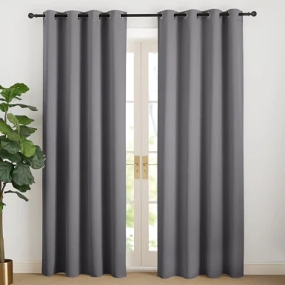 Image de NICETOWN Rideaux Occultants Panneaux à Oeillets de Fenêtre Tissu Opaque Lumineux Bloquer Isolation du Froid pour Chambre Salon Maison, L 140 x H 220 cm, Gris Foncé, Lot 2