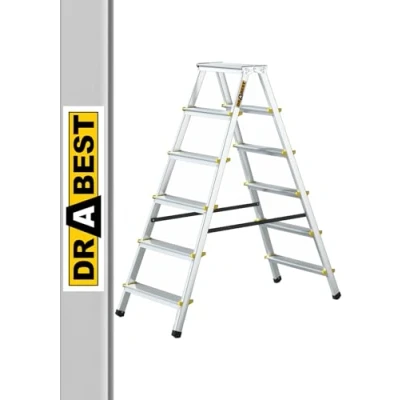 Image de Drabest Échelles SÉRIES Pro Échelle Ménagère Double en Aluminium 2x6 Marches 150 KG à Multifonctions Pliante 48 x 133 16 cm