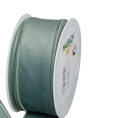 Image de FloristryWarehouse Ruban de Noël en velours vert sauge 50 mm large sur un rouleau 8 m à bord métallique
